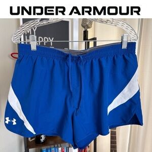 Under Armour Women’s Active Lined Drawstring Shorts Blue/white Heatgear Size L